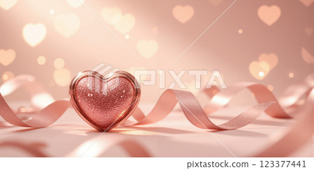 Romantic Valentine's Glow A delicate, dreamy scene unfolds in soft pastel shades of pink, blush, and champagne gold, evoking 123377441