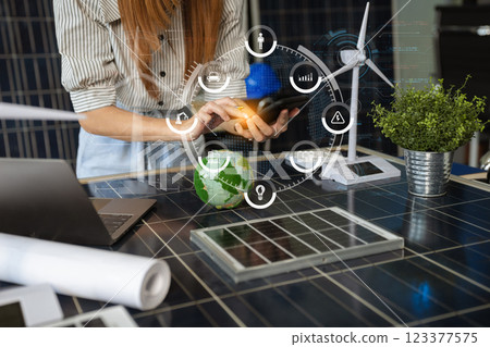 Sustainable development with renewable energy solutions, ecology concept, green business. Sustainable development with renewable energy solutions, ecology concept, green business. 123377575