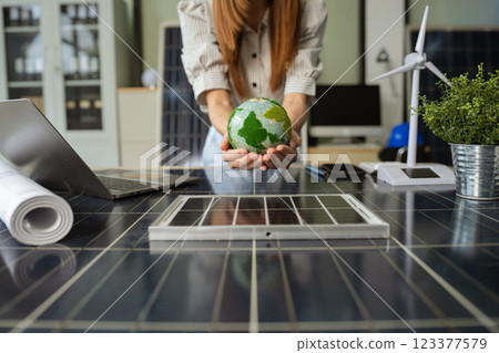Sustainable development with renewable energy solutions, ecology concept, green business. Sustainable development with renewable energy solutions, ecology concept, green business. 123377579