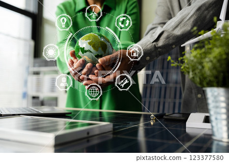 Sustainable development with renewable energy solutions, ecology concept, green business. 123377580