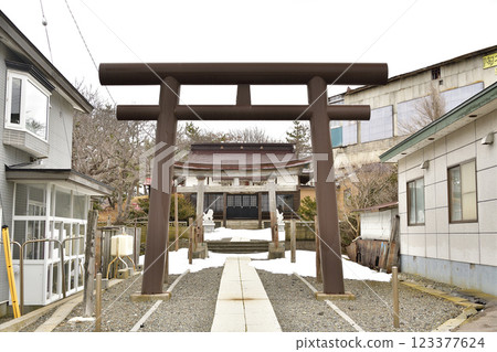 冬季拍攝北海道江差的柏森神社場地 123377624