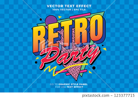 Retro Party editable text effect 3d cartoon template style premium vector. eps vector file 123377715
