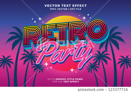 Retro Party editable text effect 3d cartoon template style premium vector. eps vector file 123377716
