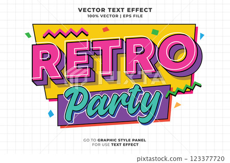Retro Party editable text effect 3d cartoon template style premium vector. eps vector file 123377720