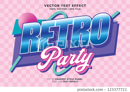 Retro Party editable text effect 3d cartoon template style premium vector. eps vector file 123377721