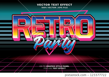 Retro Party editable text effect 3d cartoon template style premium vector. eps vector file 123377722