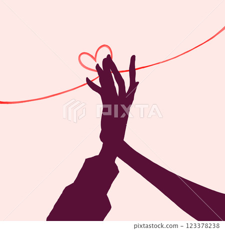 Intertwined male and female hands silhouette red thread Intertwined male and female hands silhouette red thread 123378238