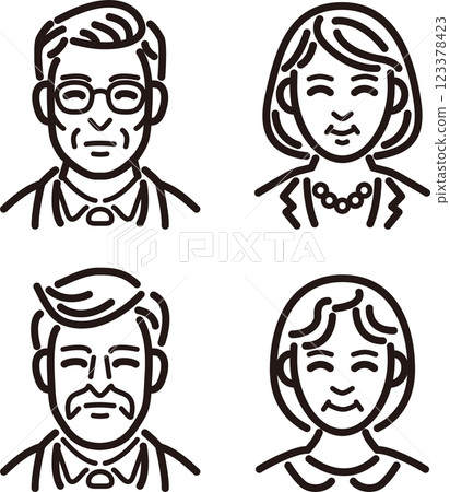 People Male Female Middle-aged Senior Business Suit Line Simple Icon Illustration Material Set 123378423