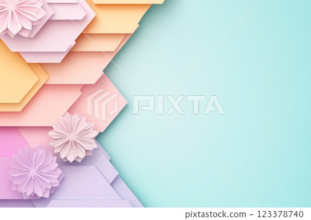 Colorful layered paper art with floral accents in soft hues 123378740