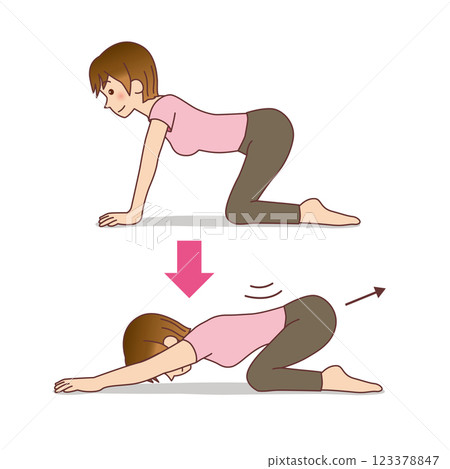 Woman doing back exercises on all fours 123378847