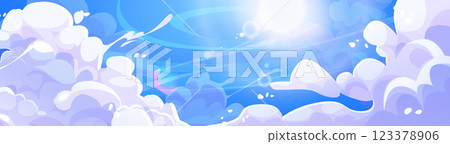 Anime style sunny sky with fluffy white clouds 123378906