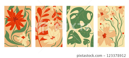 Botanical doodle floral wall art collection Botanical doodle floral wall art collection 123378912