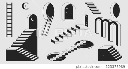 Retro ladder and staircase set Retro ladder and staircase set 123378989