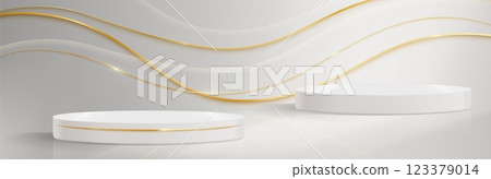 Gold line podium on white background. 123379014
