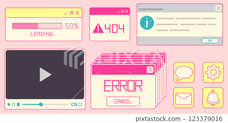 Window interface elements in retro pastel style Window interface elements in retro pastel style 123379016
