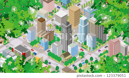 新鮮的綠色城市景觀插圖。 新鮮的綠色城市景觀插圖。 123379051