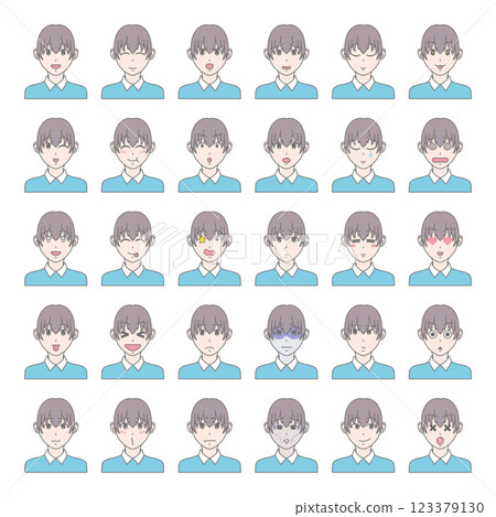 Men with various facial expressions set 30 patterns Men with various facial expressions set 30 patterns 123379130