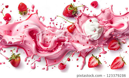 Juicy Strawberries in Pink Splash 123379286