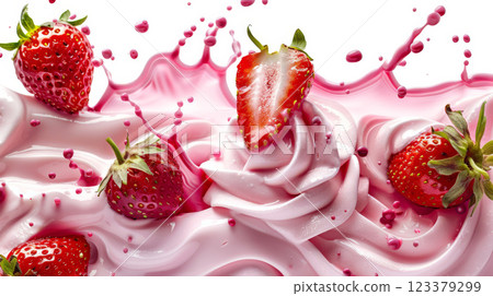Ripe Strawberries with Pink Whipped Cream 123379299