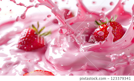 Ripe Strawberries with Pink Whipped Cream 123379341
