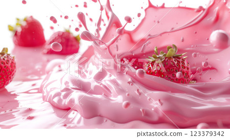 Strawberries in Creamy Pink Splash 123379342