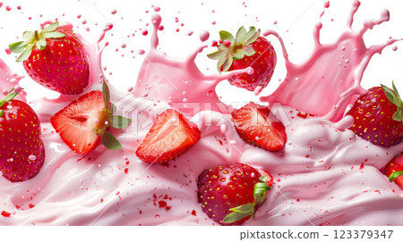 Fresh Strawberries in Creamy Pink Splash 123379347