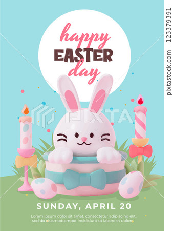 Happy Easter Day with Bunny and Candles in Playful Design, vector illustration 123379391
