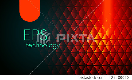 Abstract glowing triangles glass with neon light on dark background. Geometric retro futuristic art design. Neo noir technology backdrop. Template presentation slide with title in past future style. 123380060