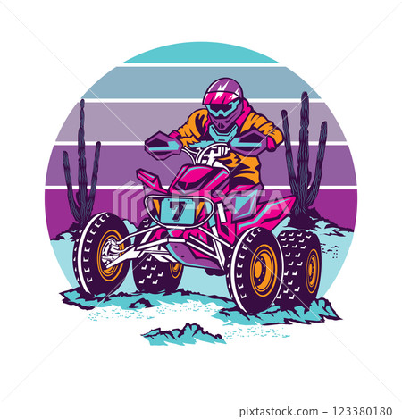 ATV Extreme sport racing vector illustration in pop colors, good for t shirt design and championship event logo ATV Extreme sport racing vector illustration in pop colors, good for t shirt design and championship event logo 123380180