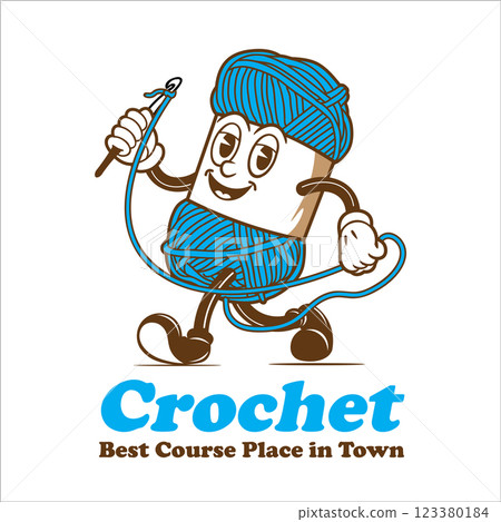 Retro Cartoon Mascot Walking Crochet vector illustration, perfect for t shirt design and Course place logo design 123380184