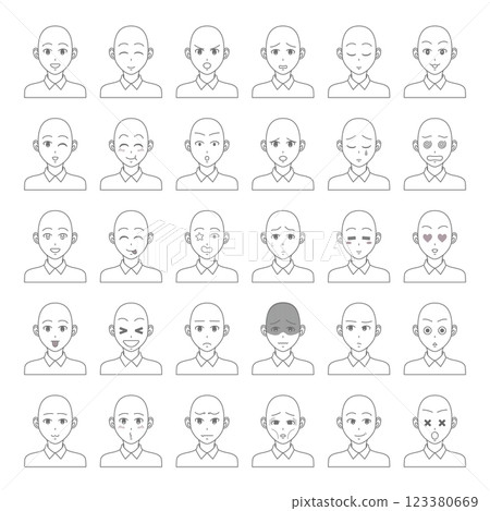 Boys with various expressions set 30 patterns Shaved head 123380669