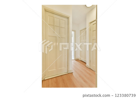 A bright and airy corridor showcasing elegant doors and clean lines, emphasizing modern interior design aesthetics. A bright and airy corridor showcasing elegant doors and clean lines, emphasizing modern interior design aesthetics. 123380739