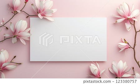 Blank white board and magnolia flower for decoration copy space background Blank white board and magnolia flower for decoration copy space background 123380757