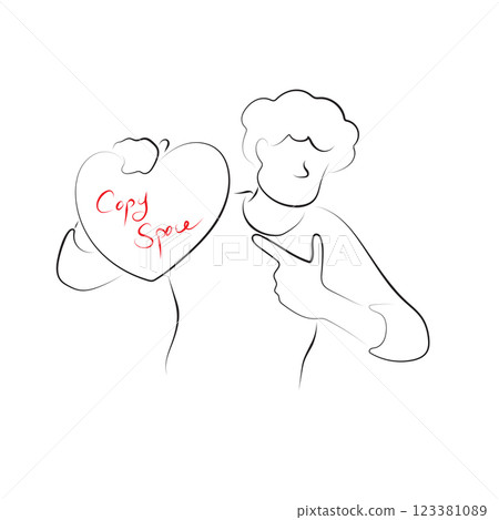 man holding heart sign with copy space illustration vector hand drawn with black lines isolated on white background man holding heart sign with copy space illustration vector hand drawn with black lines isolated on white background 123381089