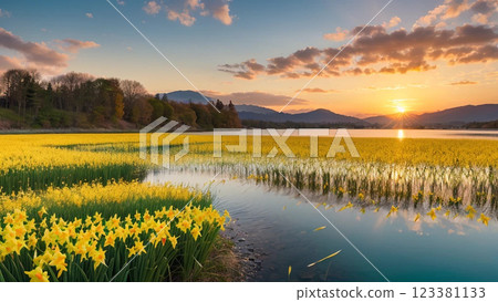 Blooming in a rice terrace 123381133