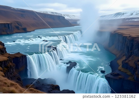 waterfall in the mountains 123381162