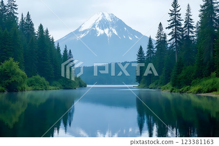 mountain lake in forest 123381163