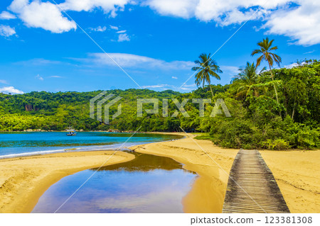 Mangrove and Pouso beach with bridge island Ilha Grande Brazil. Mangrove and Pouso beach with bridge island Ilha Grande Brazil. 123381308