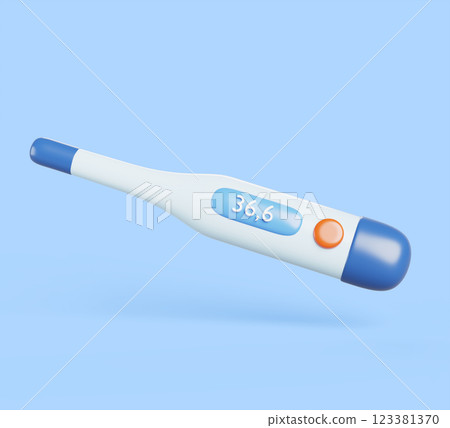 3d cartoon electronic thermometer with normal healthy temperature render. Medical equipment, digital device to measure body heat isolated design element. Medicine and health care. 3D illustration 3d cartoon electronic thermometer with normal healthy temperature render. Medical equipment, digital device to measure body heat isolated design element. Medicine and health care. 3D illustration 123381370