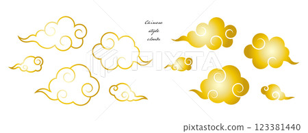 中國風雲彩插畫素材向量金白背景 123381440