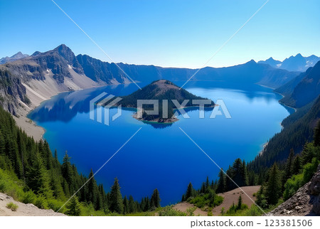 blue lake in the mountains 123381506