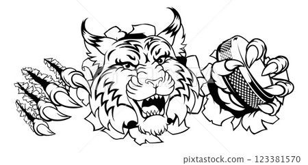 Wildcat Bobcat Ice Hockey Team Cartoon Mascot Wildcat Bobcat Ice Hockey Team Cartoon Mascot 123381570