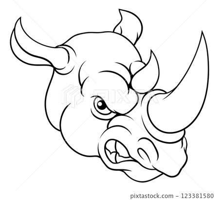 Rhino Rhinoceros Mean Angry Cartoon Sports Mascot 123381580