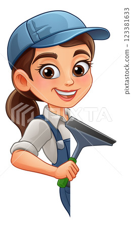Woman Female Squeegee Window Cleaner Woman Female Squeegee Window Cleaner 123381633