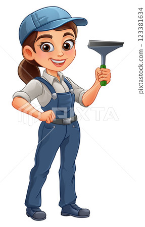 Woman Female Squeegee Window Cleaner 123381634
