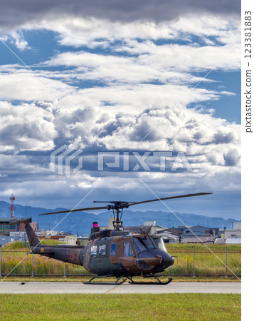 A helicopter parked at Yao Garrison A helicopter parked at Yao Garrison 123381883