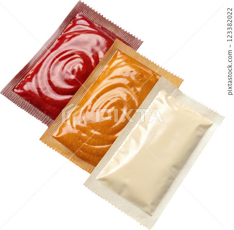 Silky Smooth Condiment Packets in Red Orange and White Gradients for Packaging Design and Food 123382022