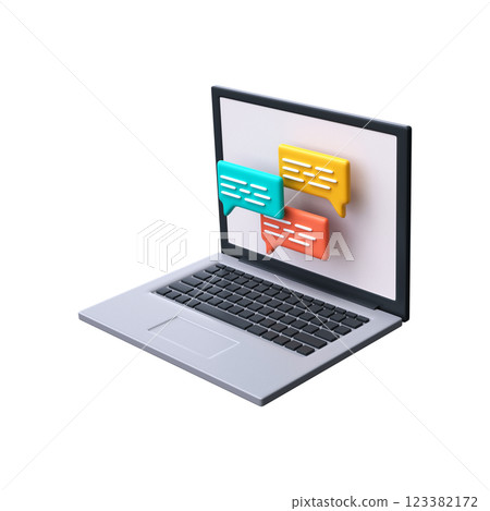 Laptop Message Chat 3d Icon. Communication concept, online chat or discussion Laptop Message Chat 3d Icon. Communication concept, online chat or discussion 123382172