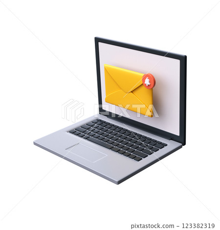 Email notifications. New email on laptop screen. 3d rendering Email notifications. New email on laptop screen. 3d rendering 123382319