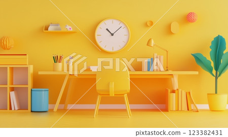 Image of a yellow children's room, 3D illustration 123382431